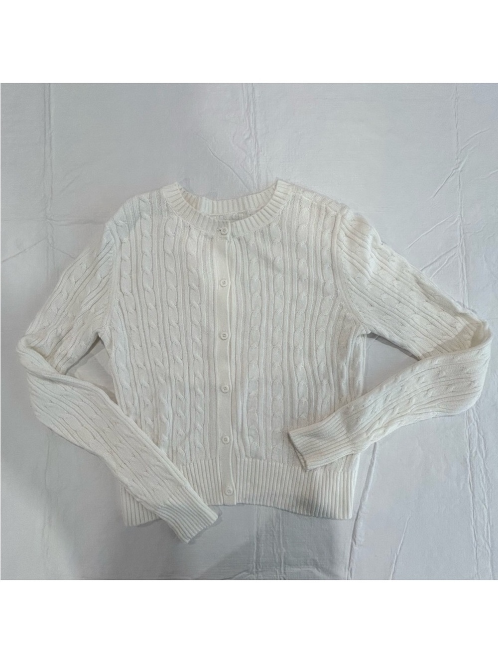 Hollister White Cable-Knit Button Cardigan Sweater